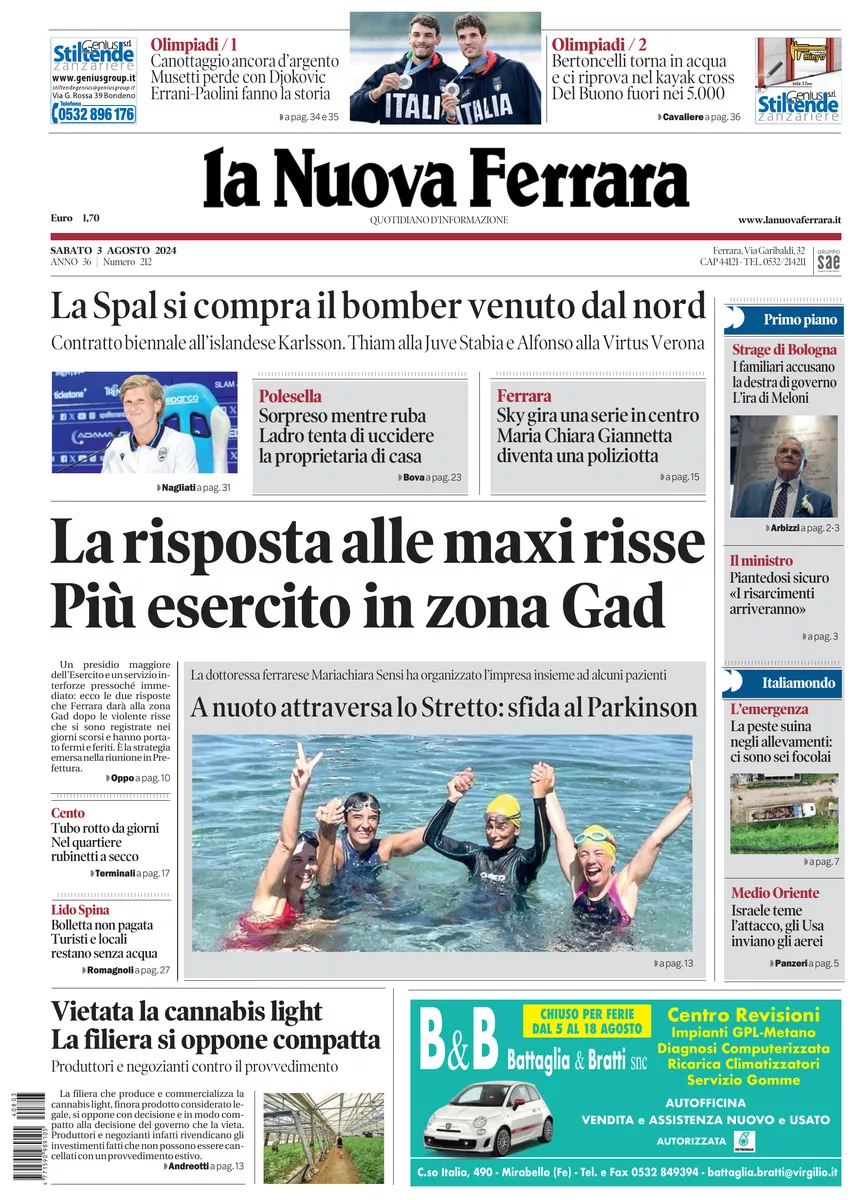 Prima-pagina-nuova ferrara-oggi-edizione-del-2024-08-03